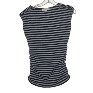 Michael Kors Navy and Gray Striped Muscle Tee